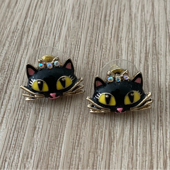 Betsey Johnson Jewelry - Betsey Johnson black cat rhinestone stud earrings